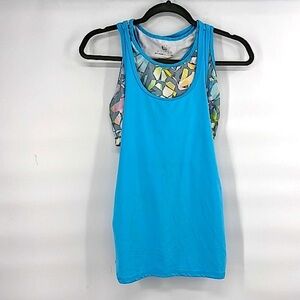Free2B blue tank built in bra size small